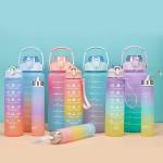 3 PCS Water Bottles With Straw 10oz 32oz 64oz Motivational Sport Water Bottles