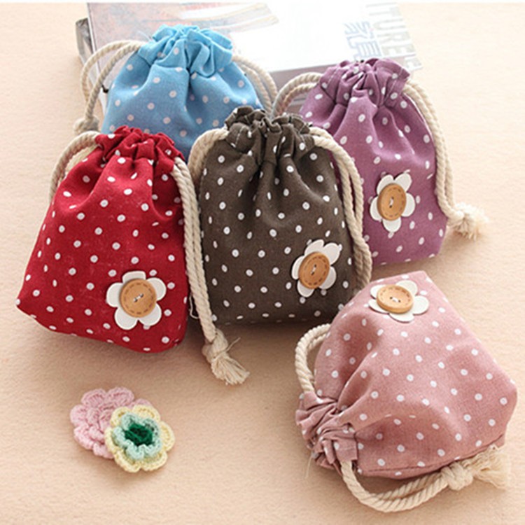 Promotional lint Polka Dot Mini Handbag Drawstring Bag folding pouch pocket custom size and color for Shopping Gift