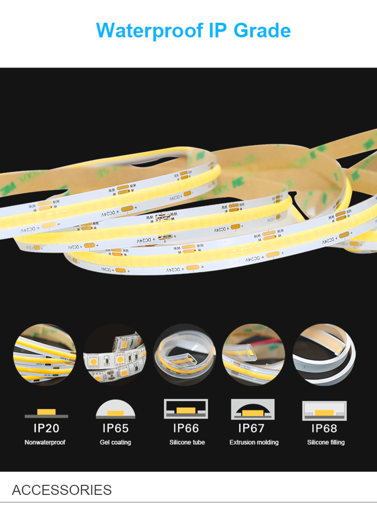 608LED Dimmable Cob Led Strip 10mm 5m Led Strip Lights With Adhesive Backing