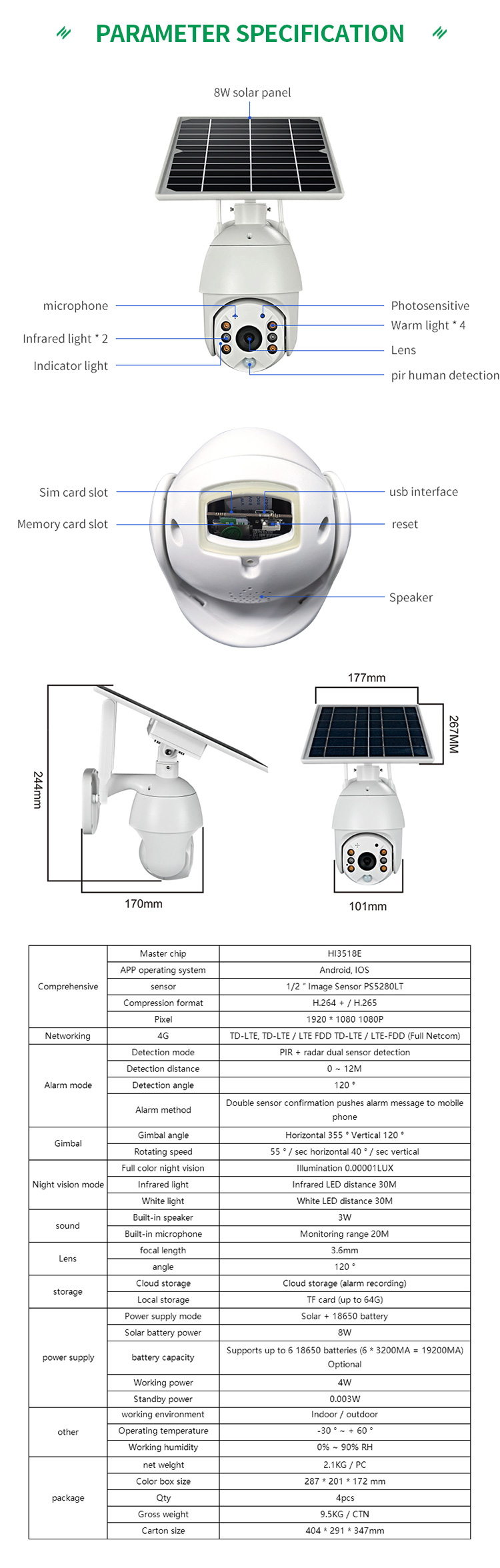 Solar Camera 360 Degree Track Remote Wireless Network Hd Night Vision And Outdoor Monitor