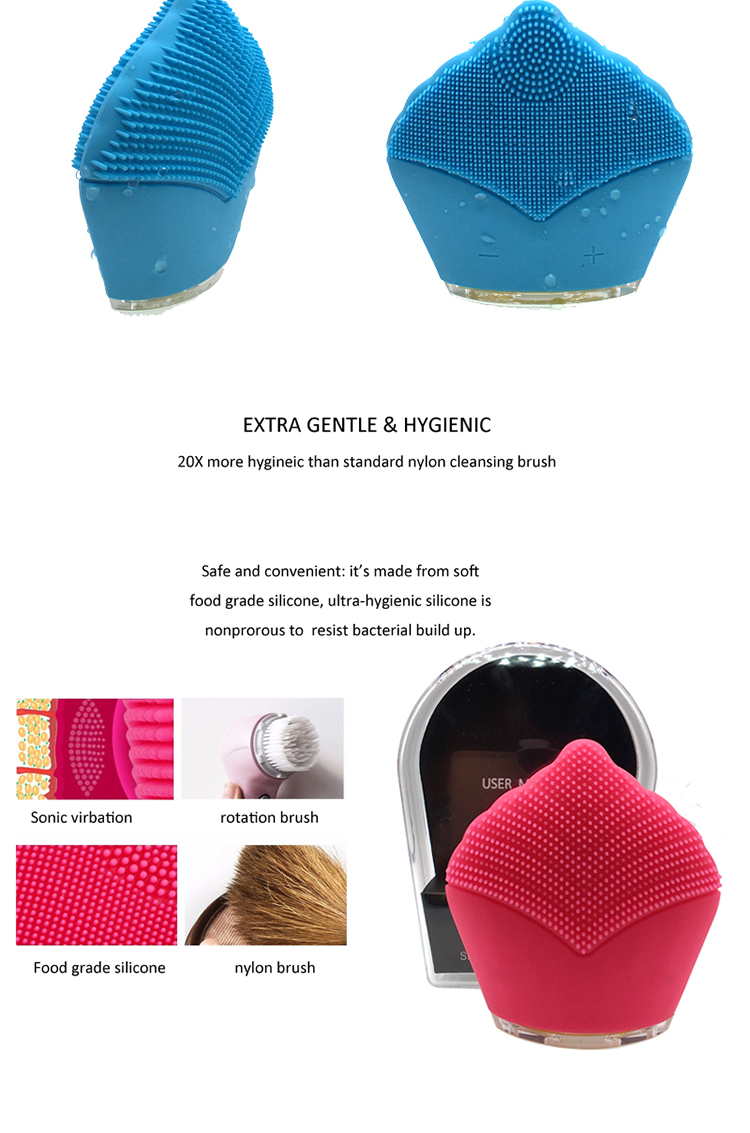 Battery Rechargeable Silicone Electric Facial Cleanser , Sonic Face Massager