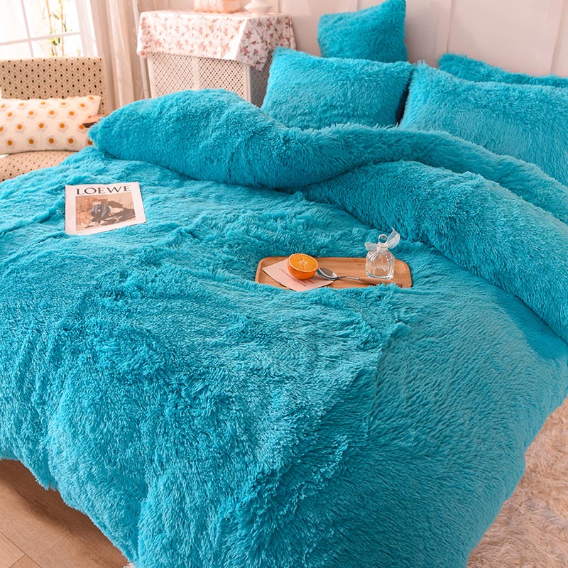 All-groups Rainbow Color Fur Velvet Fluffy Plush Soft Bedding Sheet Set for Kids Girl