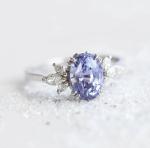 S925 Rose Gold Oval Lavender Sapphire Side Cz Engagement Promise Ring Elegant