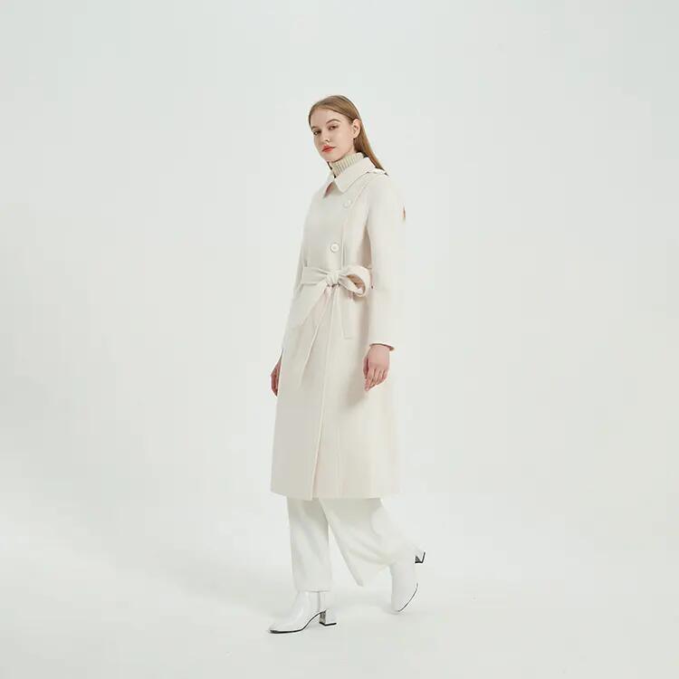 Stylish Thick Winter Trench Coats 90 % Wool White Cashmere Coat for Women