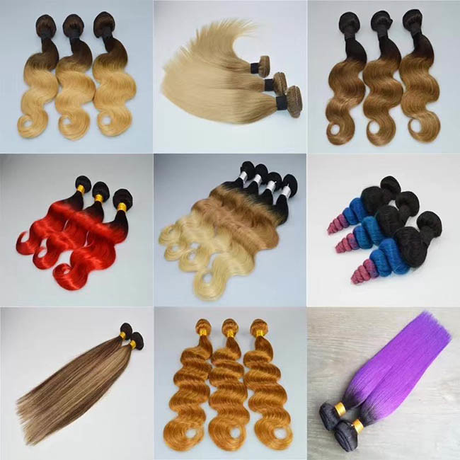 1B Blue Ombre Human Hair Extensions Body Wave Virgin Wavy