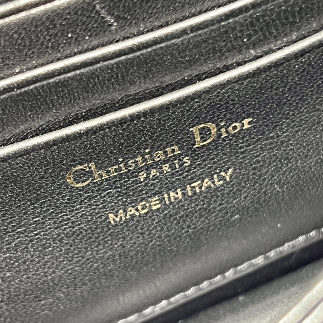 Branded Lady Dior Patent Clutch Small Pearl Black Flip Closure