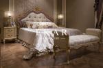 Rose Button Decoration Headboard Upholstered Fabric Solid Wood Bed