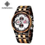 Man White Dial Stripes Wooden Quartz Watch Business Wristwatch Water Proof 1020