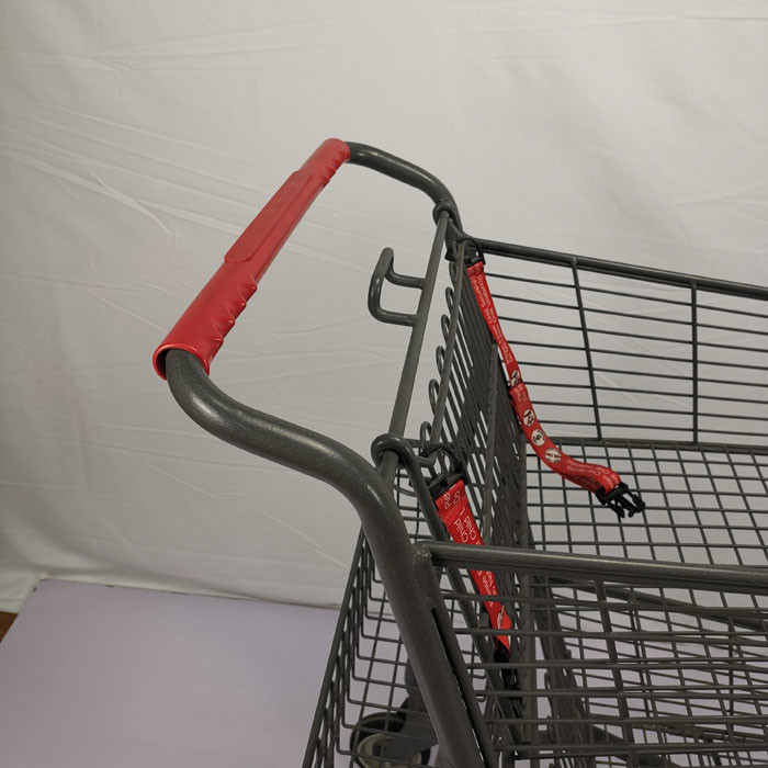 CE Customizable Gray Shopping Basket Trolley Chain Supermarket Grocery Cart With 4'' PU Wheels