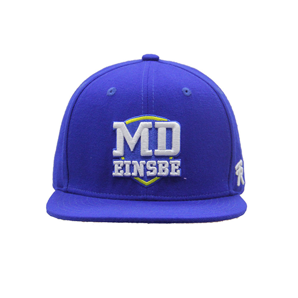 Promotional Hat Custom Blue Flat Brim Snapback Plastic Closure 6 Panels Wool Cap with 3D Embroidery blue