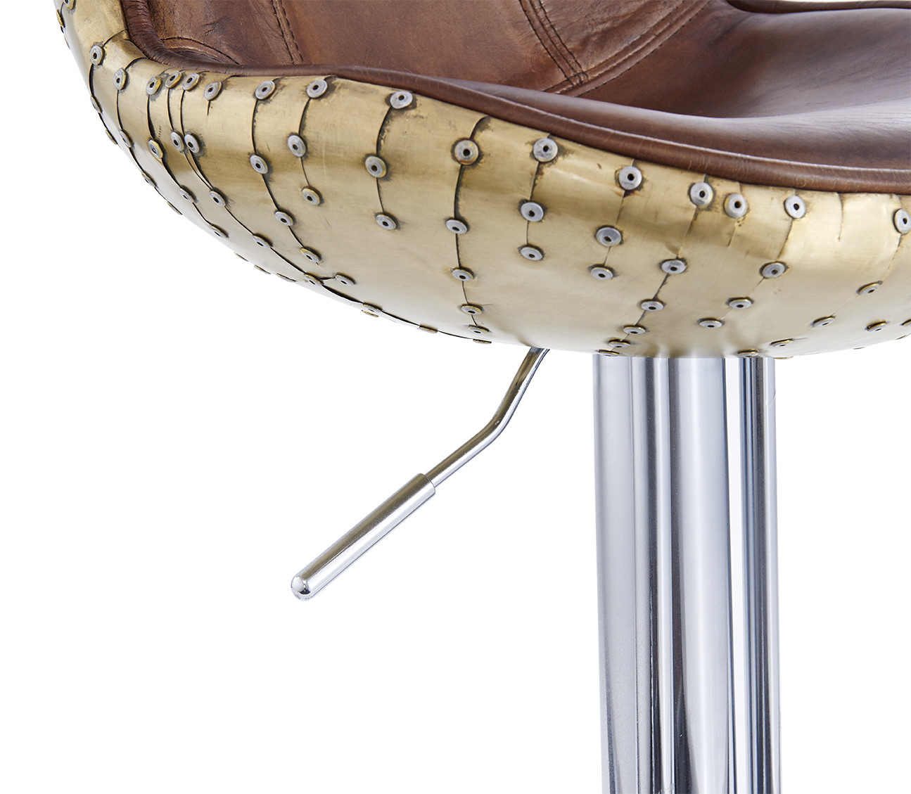 Rotated Adjustable Leather Counter Height Stools Spoon Shape Brass Sheet Material