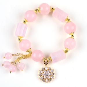 Wholesale 12MM 14MM Pink Rose Quartz Crystal Bead Bracelet Healing Gemstone Bracelets from china suppliers