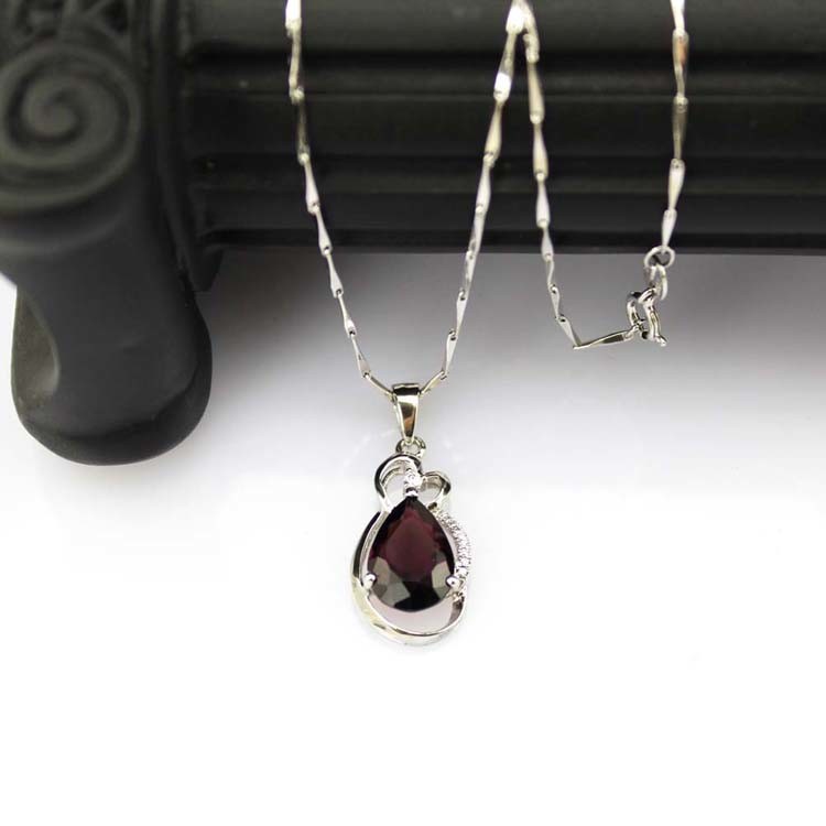 925 Silver Amethyst CZ Pendant and Silver Chain Necklace 18 Inches(PSJ0402)