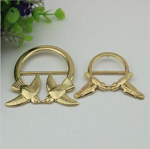 Wholesale Fashion gold color 32 &amp; 47 mm round shape double bird patter decorative metal adjustable slide buckles for straps from china suppliers
