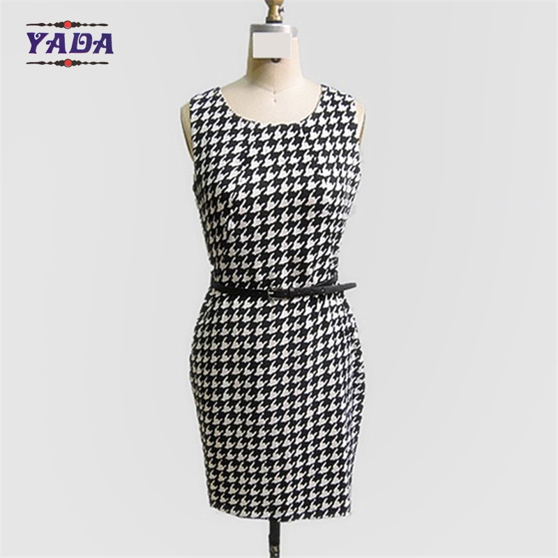 High quality small birds print summer casual slim fashion lady office dress made in China
