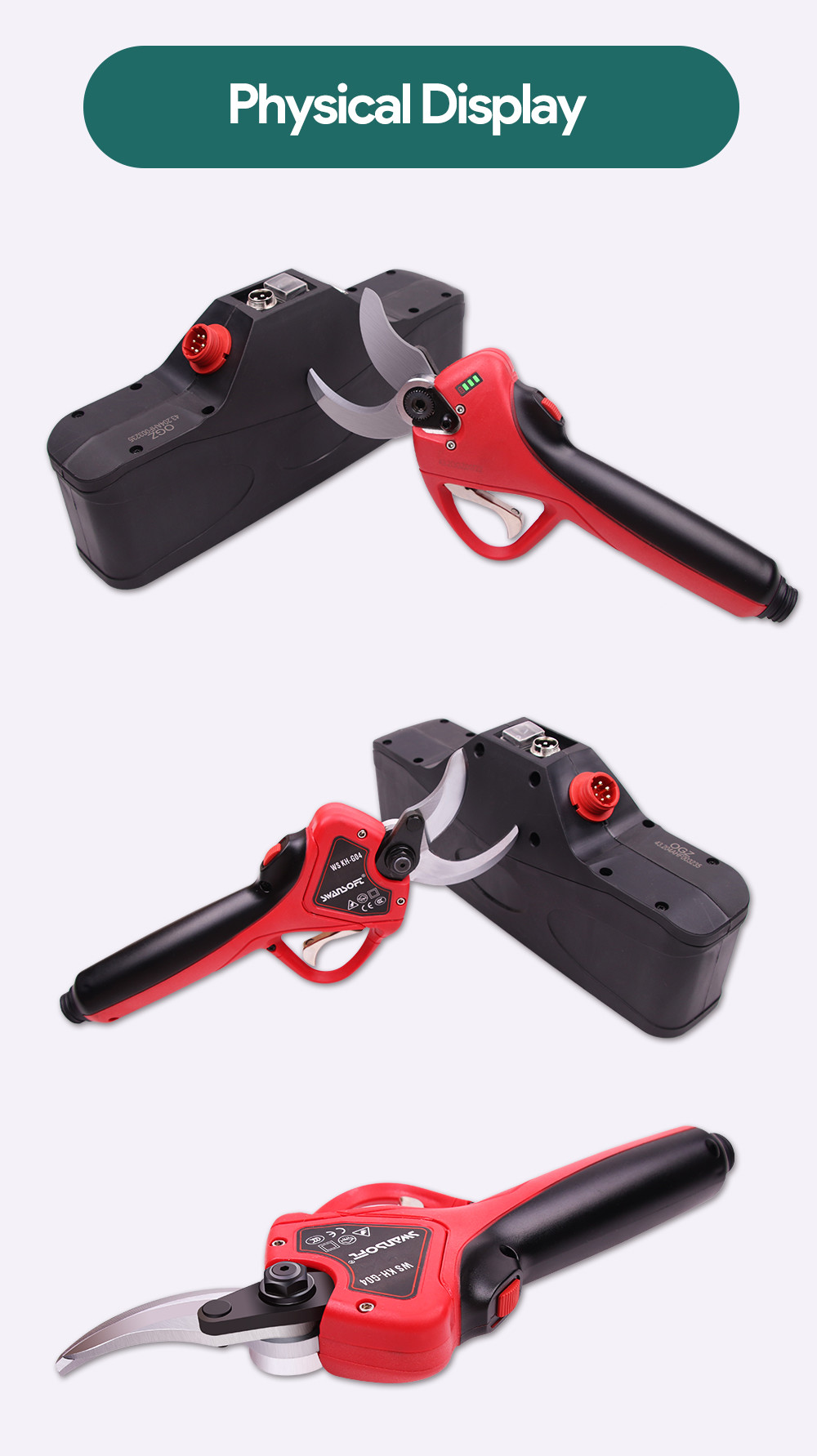 Ηλεκτρονικό ψαλίδι Swansoft 4.0CM για κλάδεμα με οθόνη LED Προστασία δακτύλων / Προοδευτική κοπή