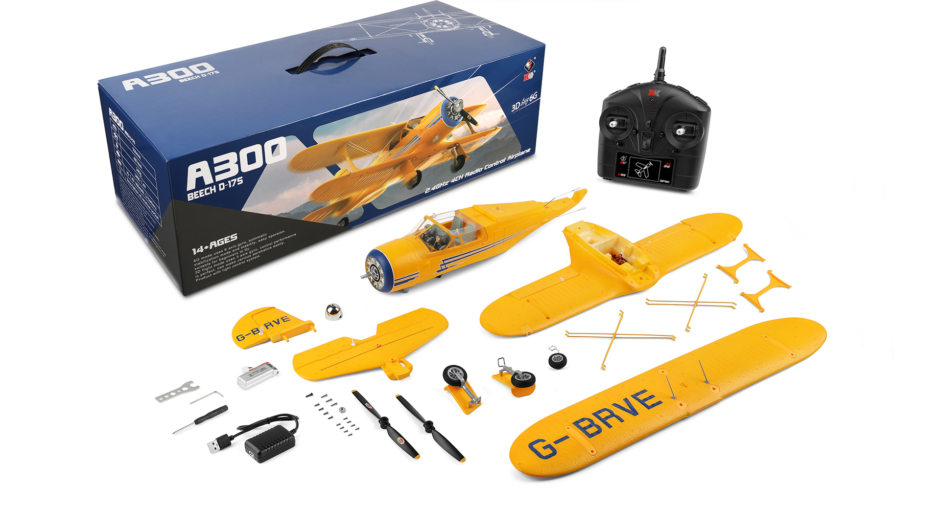 State of Assembly Ready-to-Go A300 Beech D17s 3d 6g 2.4g 4ch RC Airplane with Gyro Biplane and Brushless Motor Foam Electric