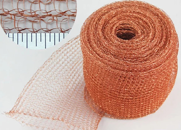 Distillation Pure Knitted Copper Mesh , Wire Mesh Cloth Irregular Hole Shape