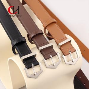 Wholesale Tiktok Ladies Leather Belt Proposal With PU Material Golden Triangle Buckle from china suppliers
