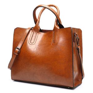 Wholesale Brown Soft Tan Shoulder Pu Leather Purse Tote Bag With Zipper from china suppliers