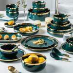 Hot Sale Exquisite Life High Quality Gold Frame Dark Green Home Porcelain Dinner
