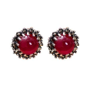 Wholesale Women Retro Earrings 925 Sterling Silver Synthetic Ruby Stud Earrings (044760) from china suppliers