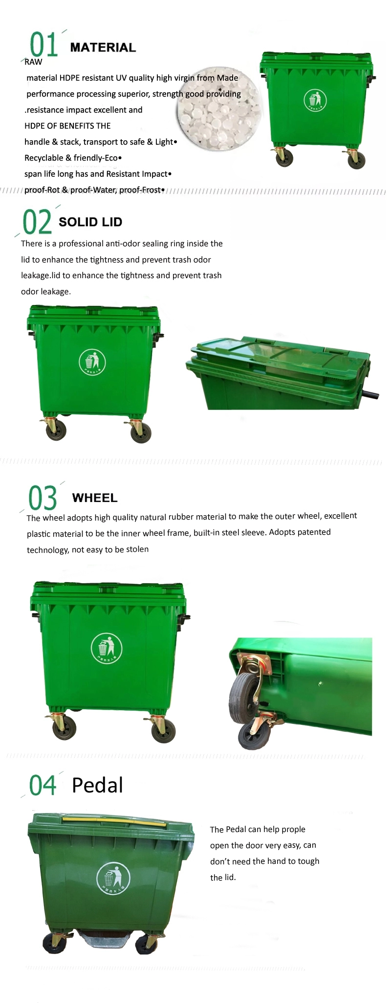 Garbage Skip Waste Container HDPE Eco-friendly Plastic 1100L Outdoor Storage Bucket Standing Pressing TYPE Round