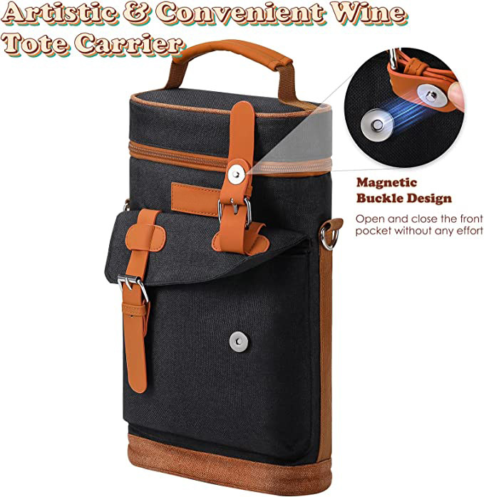 600D Polyester Thermal Custom Insulated Cooler Bag 2 Bottle Portable Tote Carrier