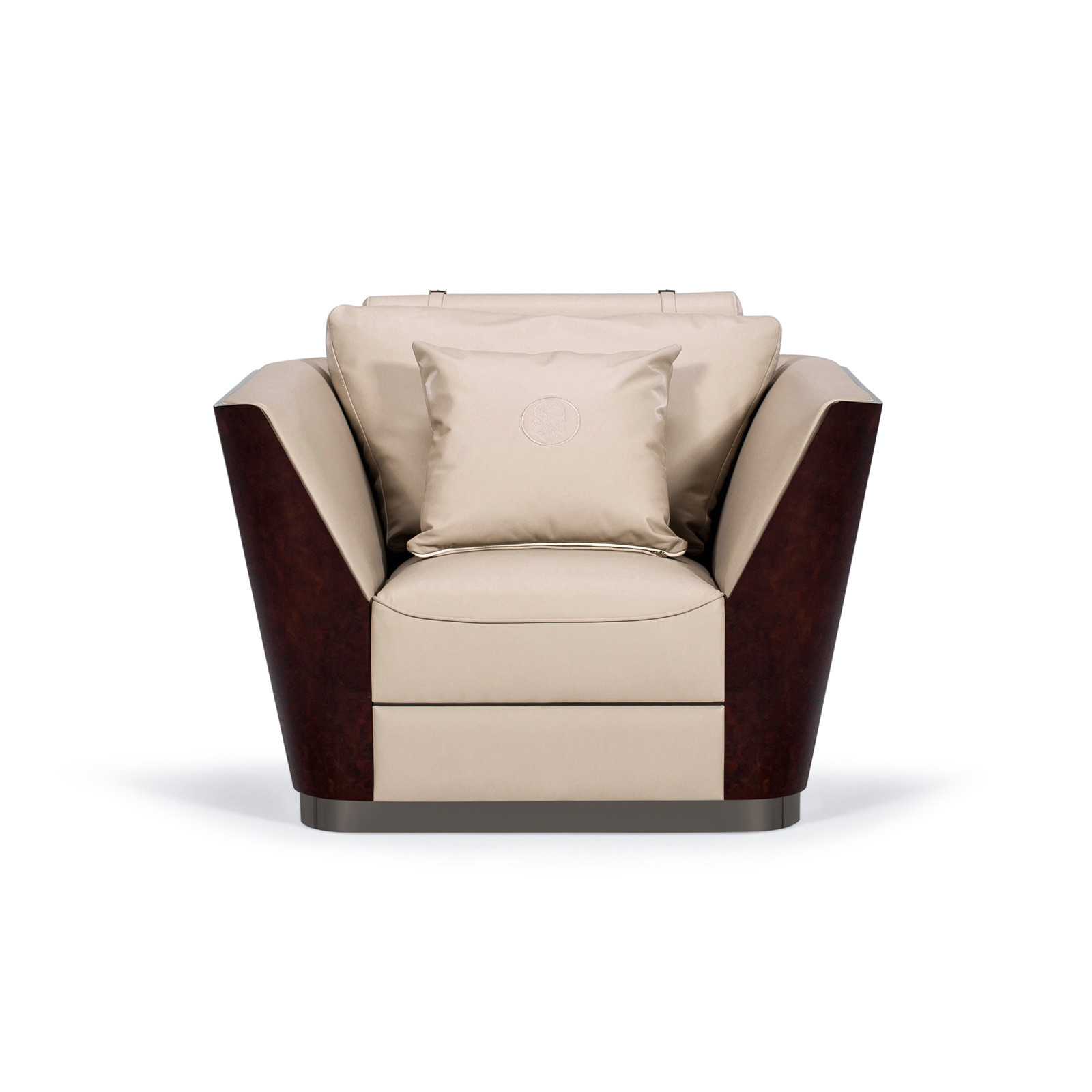Customzied hotel furniture Walnut wood leisure sofas mixed Fabric with Leather upholstered cushion