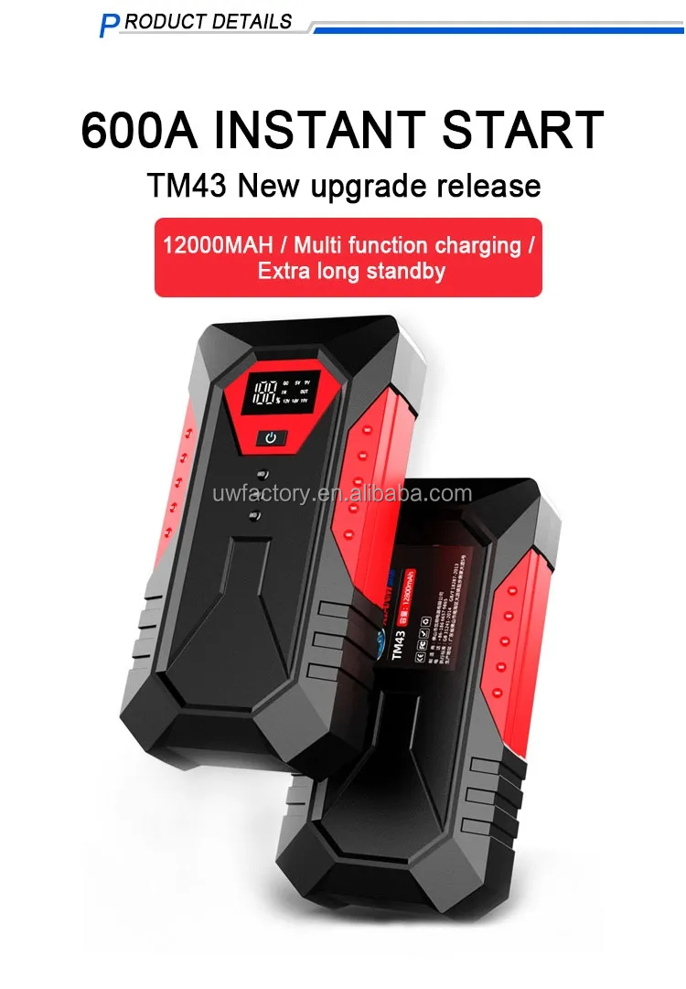 Multi-Function Portable Car Jump Starter Power Bank 20000mAh Lead-Acid Battery for Emergency Booster and Flashlight