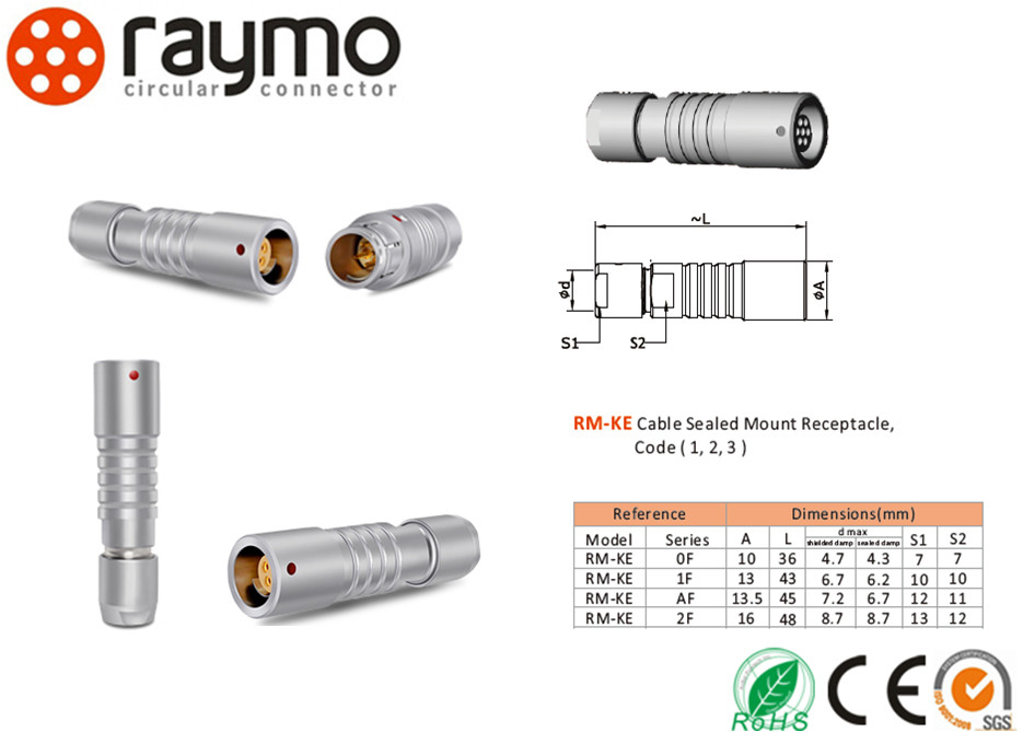 kE K Sealed Cable Receptacle, Fischer Waterproof Connector For Data Transmission, 9 Ways KE 102 A059 130
