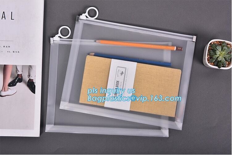 EVA Plastic Promotional Gift Packaging Bag Slider Zipper Bags With Ring Holder, PVC zipper bag for invoice bill bag penc