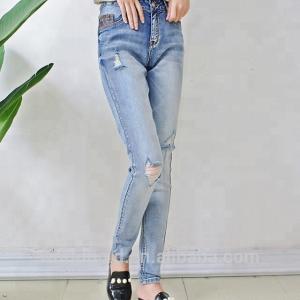 Wholesale High Waisted Ripped Skinny Jeans For Female , Slim Fit Denim Pants OEM Service from china suppliers