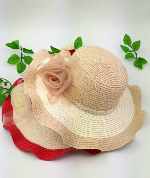 100% Paper Straw Ladies Floppy Straw Hats With Silk Flowers Decoration 85cm*42cm