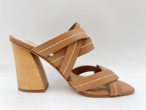 Wholesale Tan Ankle Strap Womens Dress Shoes 3 Inch Chunky Heel Open Toe Sandals SGS from china suppliers