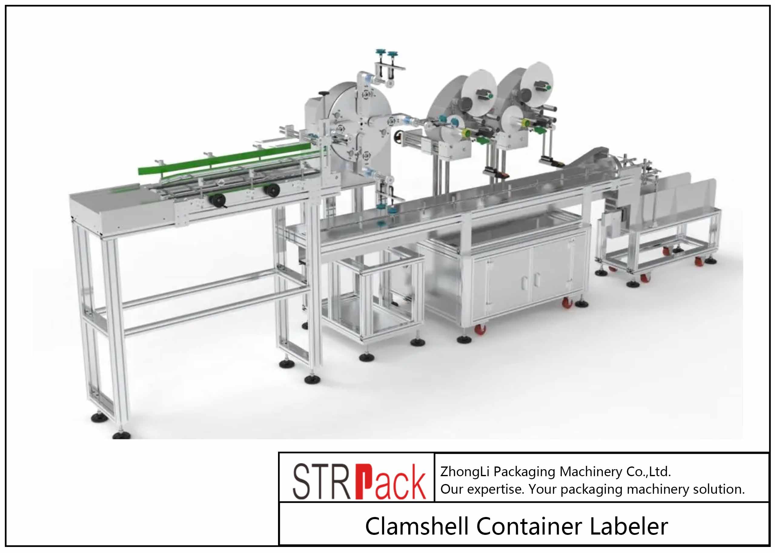 STR-ALS Bottle Labeling Machine Clamshell Container Labeler 95 - 120 Pcs/Min