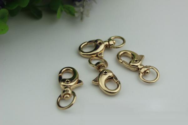 Round shape bottom zinc alloy light gold metal lobster claw snap hook for