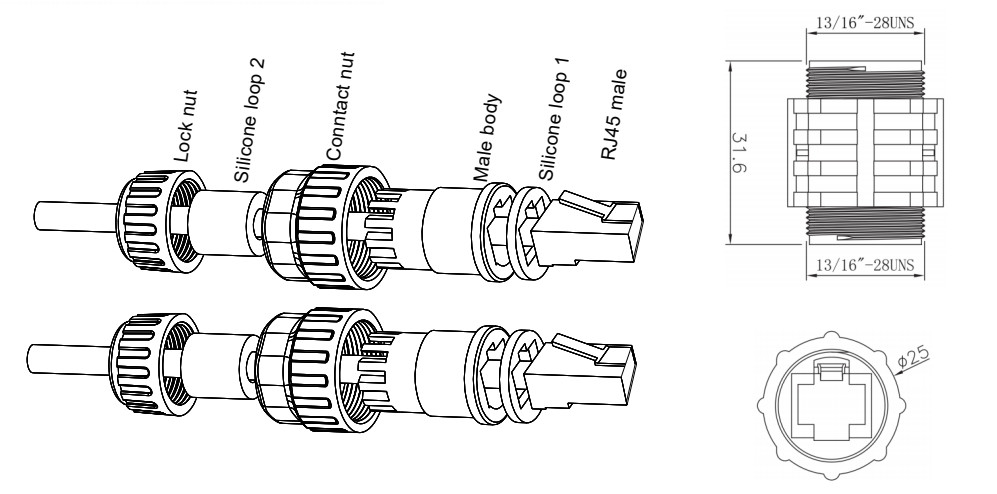 4p 8p Waterproof Rj45 Coupler Connector Male Female Shielded Cat5e Cat6a Panel Mount Shell