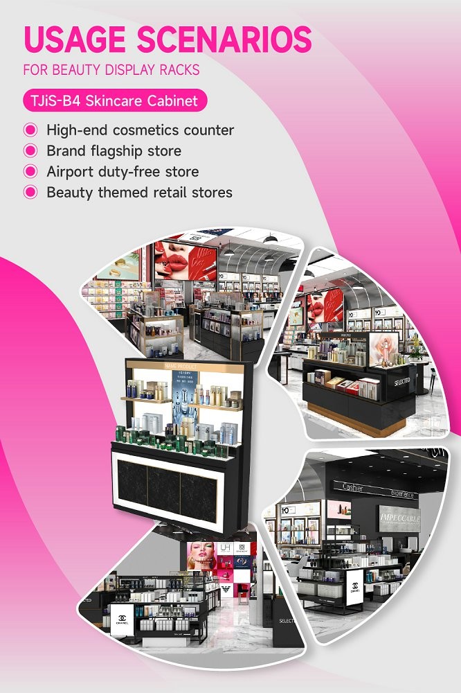 TJiS-B4 3mm Black Glossy Organic Box Skincare Display Cabinet with Hidden Storage