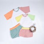 100% Cotton Family Matching Outfit 190gsm Color Block Contrast Stitching T