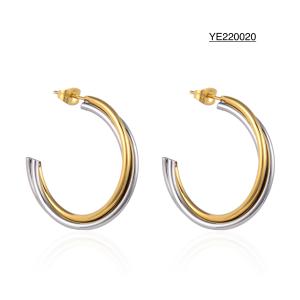 Wholesale Half Round Funky Stainless Steel Gold Earrings 14k Gold Plated Round Earrings from china suppliers