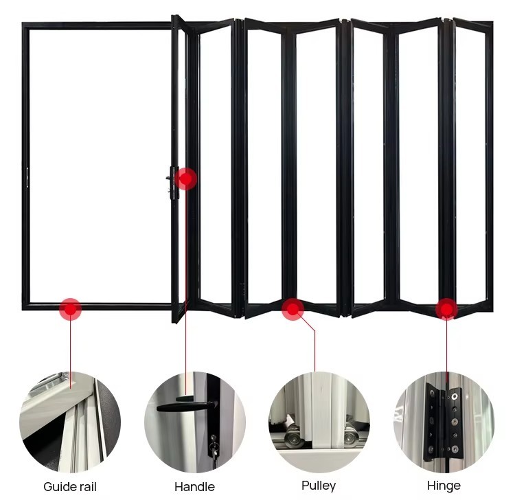 Powder Coated Aluminum Folding Door Double tempered glass Balcony Bifold Doors