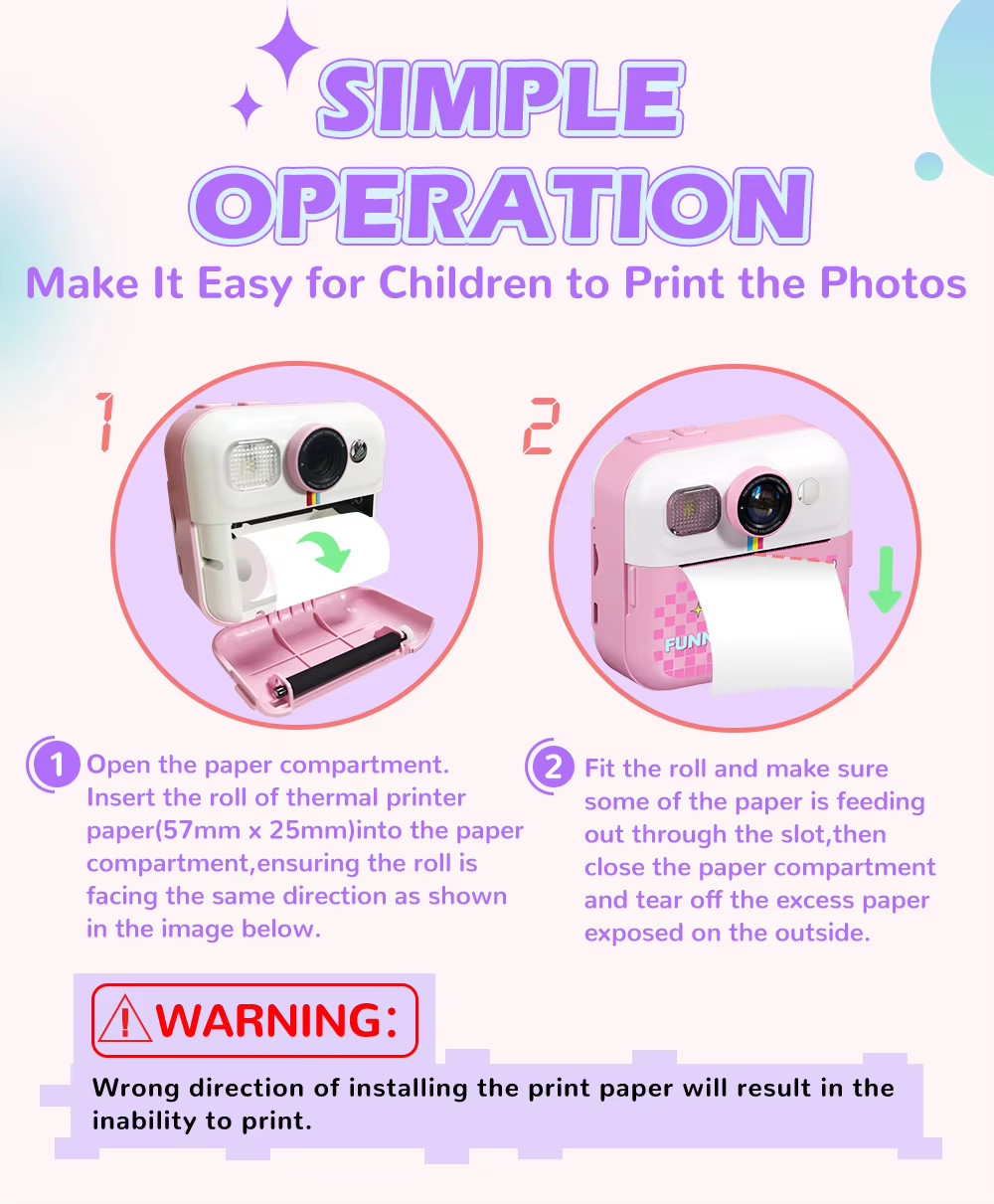 Kids' DIY HD Digital Camera 1080P 48MP Instant Thermal Print Photo Label