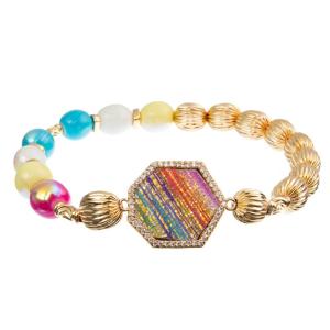 Wholesale KC Jewelry 15g Handmade Leather Bracelet , 8mm Rainbow Bead Bracelet from china suppliers