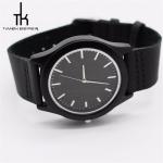 Black Wood Watch Leather Band Sandal Wood Dial Oem Japan Movement