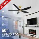 Luxury Villa Black Gold Ceiling Fan With LED light 230v 6 Speed