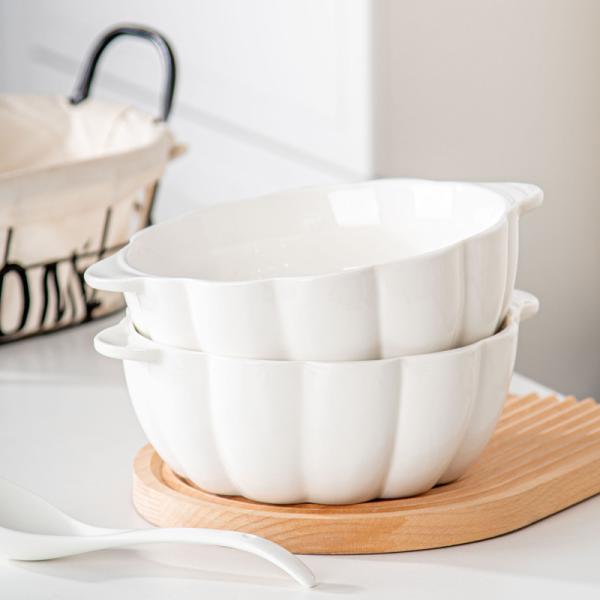 Porcelain 9 Inch Pumpkin Soup Bowl White Ceramic Salad Serving Bowl For Catering