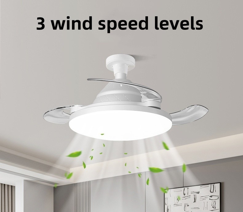 3 Color Stepless Dimming Invisible Blade Ceiling Fan With LED Light And Remote