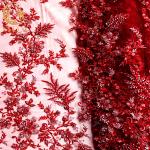 Sustainable Handmade Lace Fabric Beaded Red Lace Material 15 Yards Length