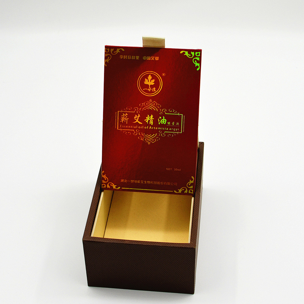 Premium Rigid Essential Oil Packaging Box CMYK Sliding Lid 128gsm With Grosgrain Strap